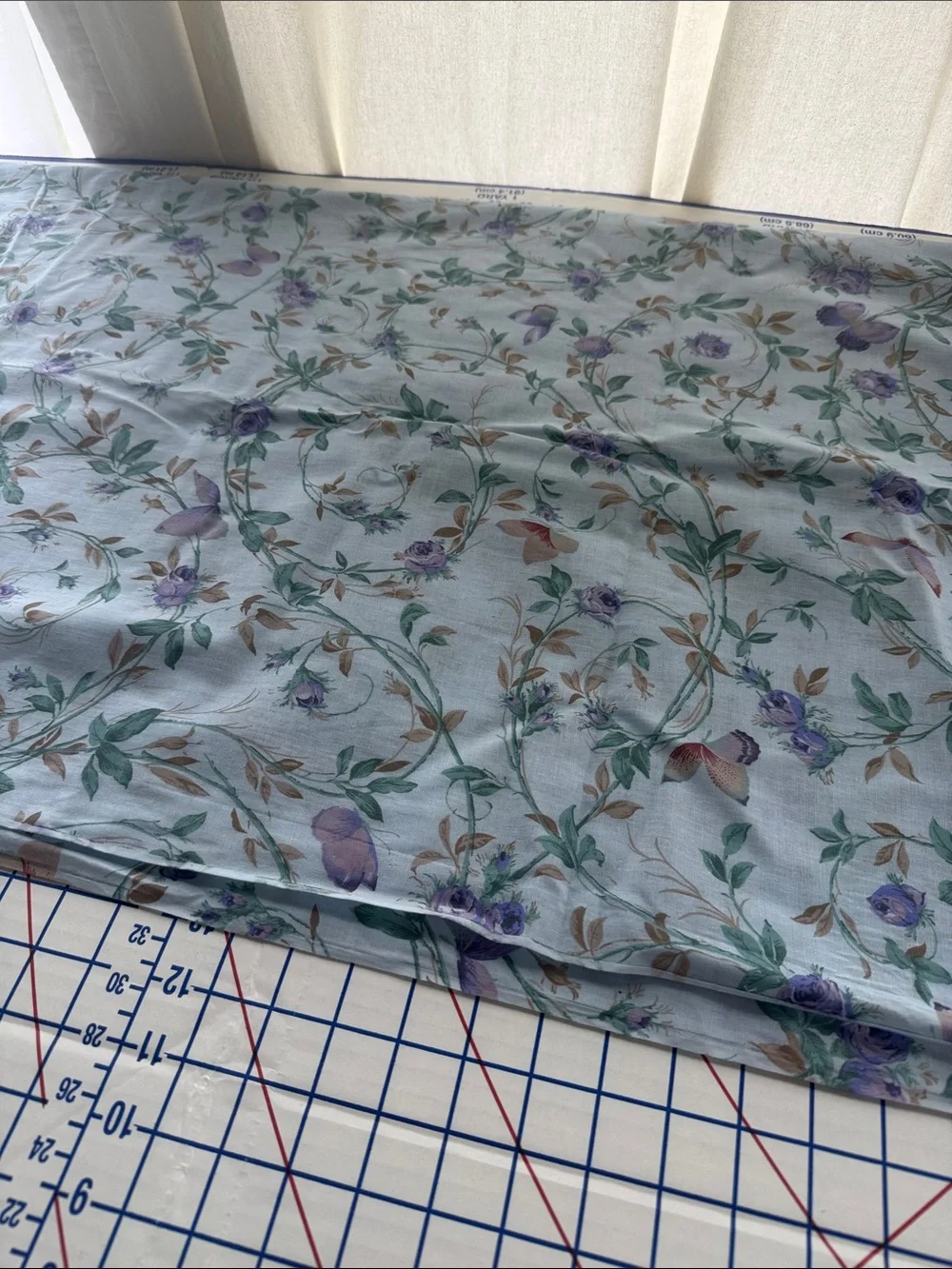 Vintage 80s Rose Butterfly Fabric 4 Yards x 44 Lightweight Floral
